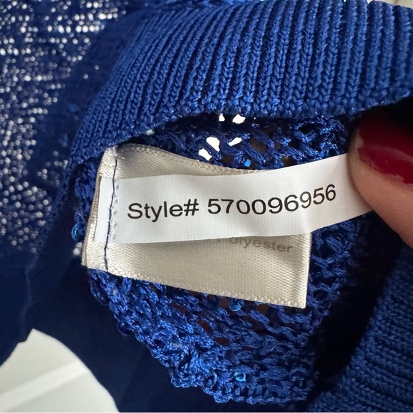 New Boston Proper Royal Blue Sequin Dolman Sleeve Knit Top Blouse Sweater Size L - Picture 6 of 8